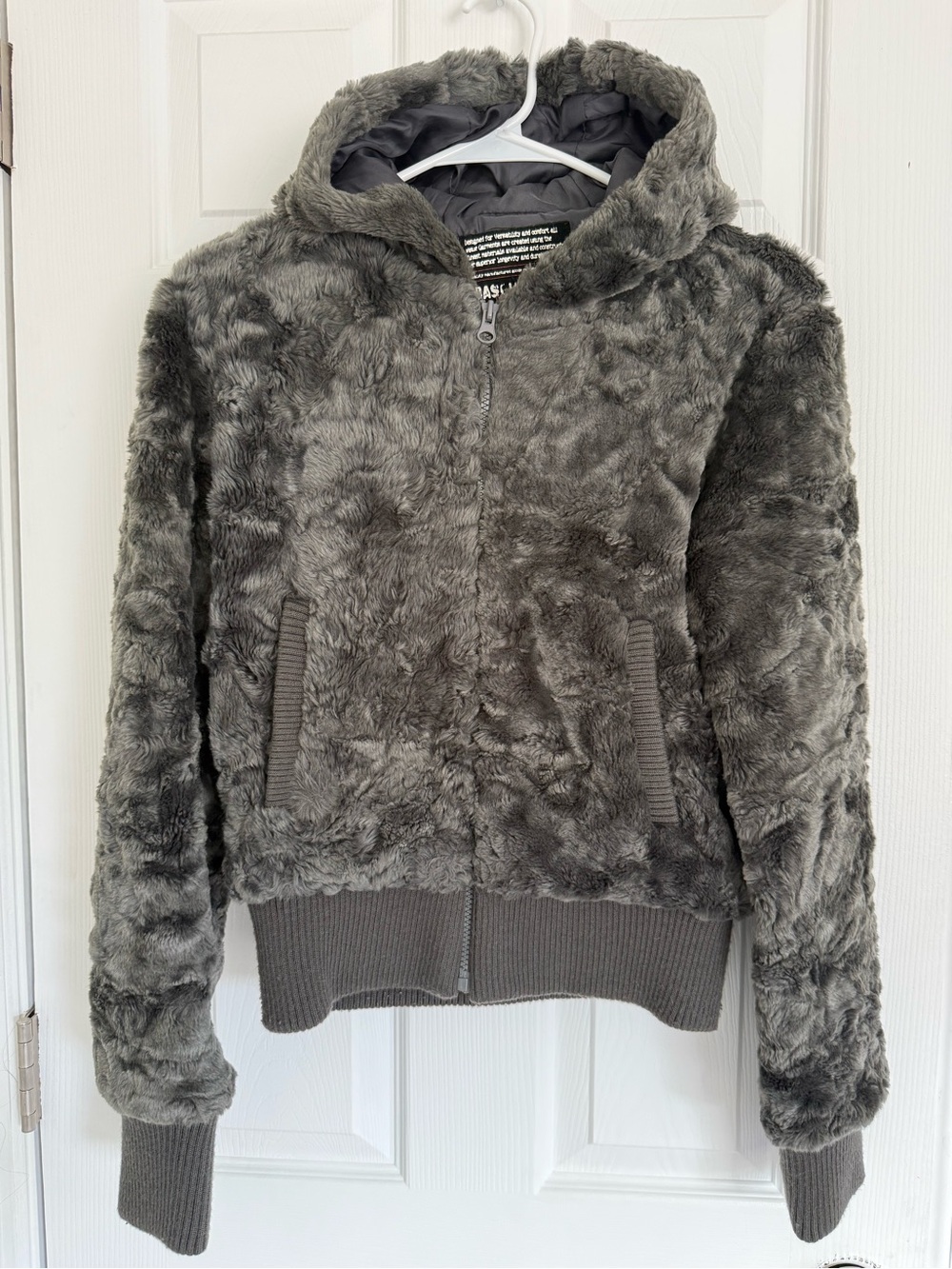 Charcoal Plush Hooded Faux-Fur Puffer Jacket